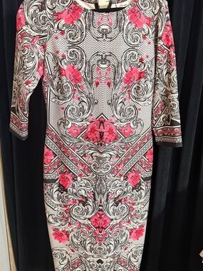 Floral Baroque Print Sheath Dress in Pink and Black